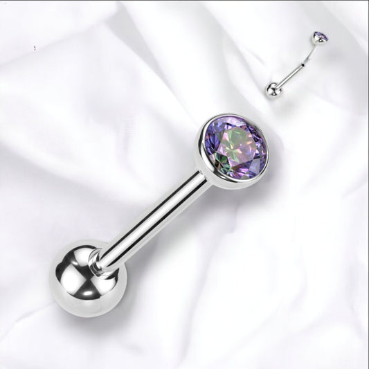 Implant Grade Titanium Threadless Push in Barbell With Bezel Set CZ Top,UK seller, worldwide shipping, Tongue bar