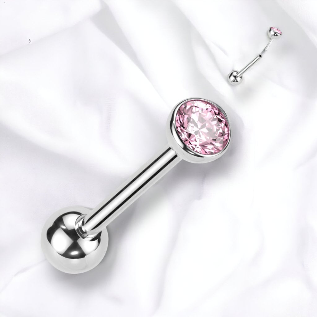 Implant Grade Titanium Threadless Push in Barbell With Bezel Set CZ Top,UK seller, worldwide shipping, Tongue bar
