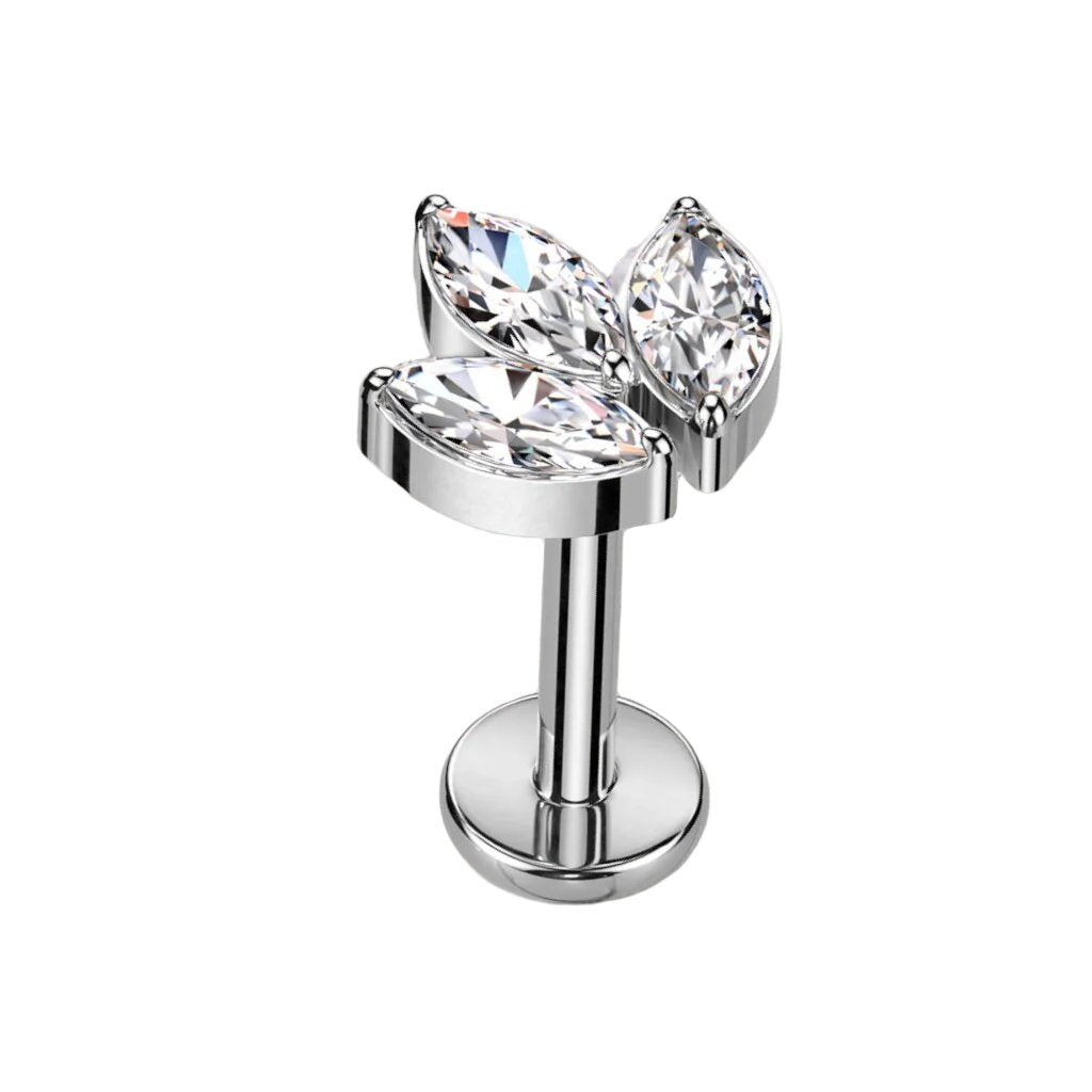 Implant Grade Titanium Internally Threaded With 3 Marquise CZ Leaf Top, UK seller, worldwide shipping