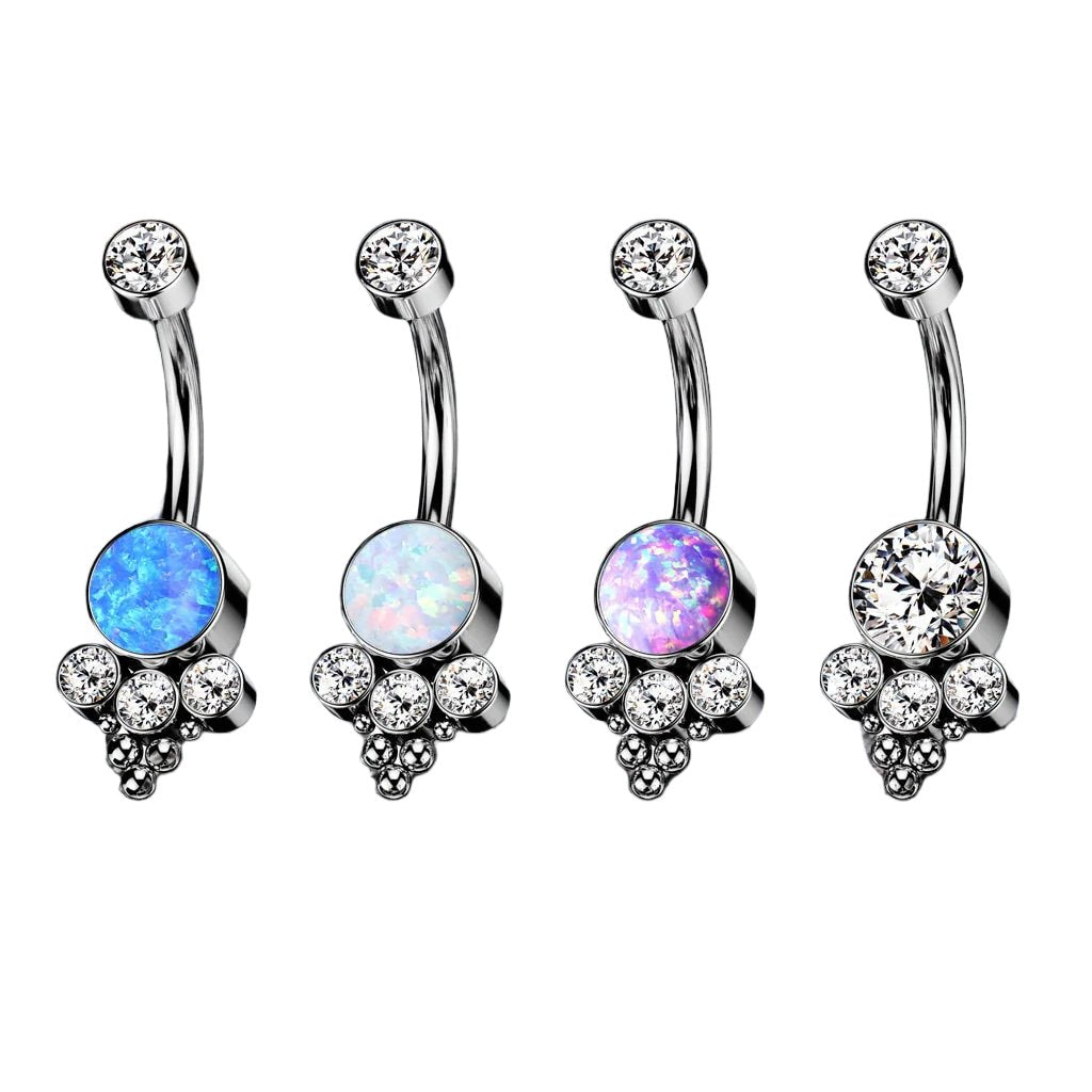 Implant grade TITANIUM belly bar with cubic zirconia and synthetic opals, UK seller , worldwide shipping