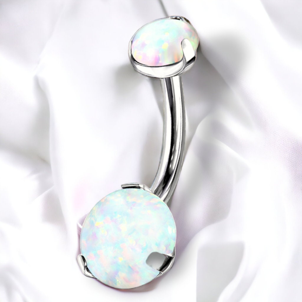 Implant Grade Titanium Belly Bar with Synthetic Opal, UK seller, Worldwide Seller