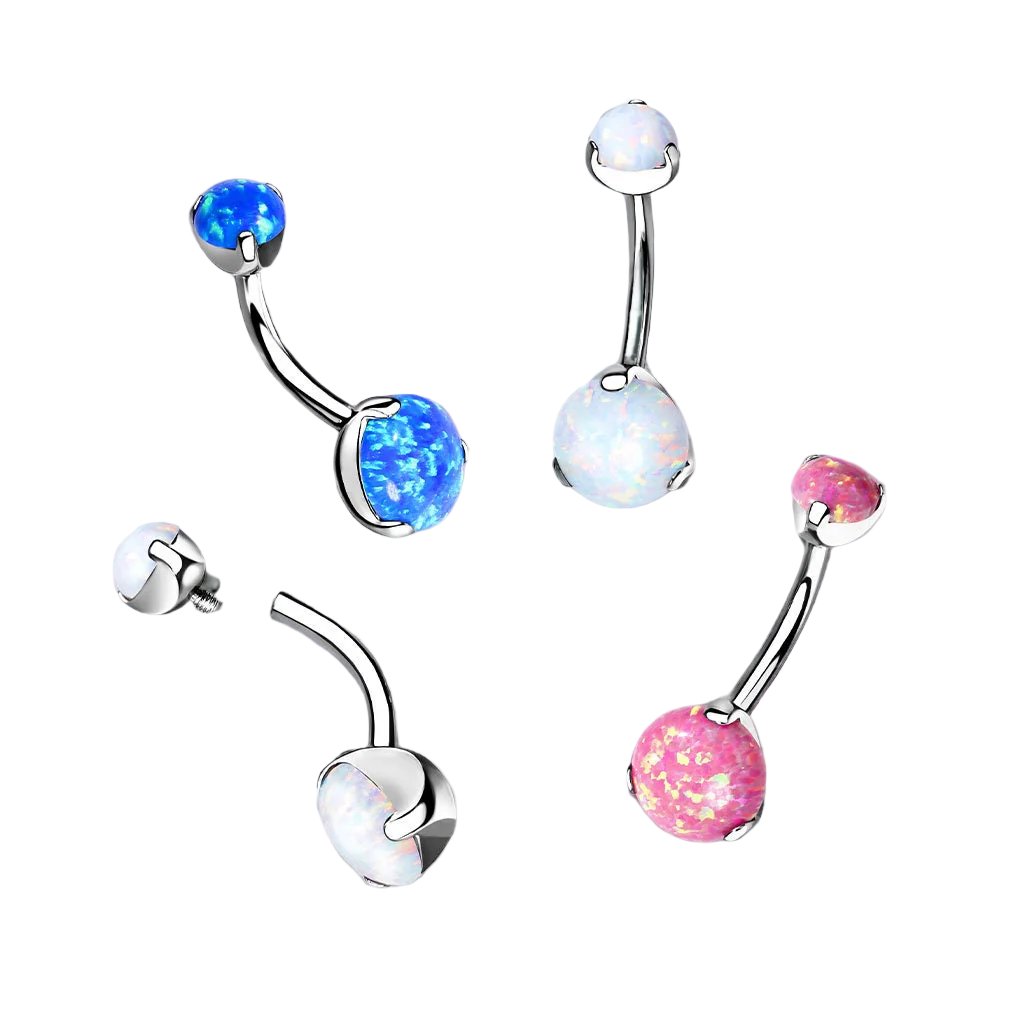 Implant Grade Titanium Belly Bar with Synthetic Opal, UK seller, Worldwide Seller