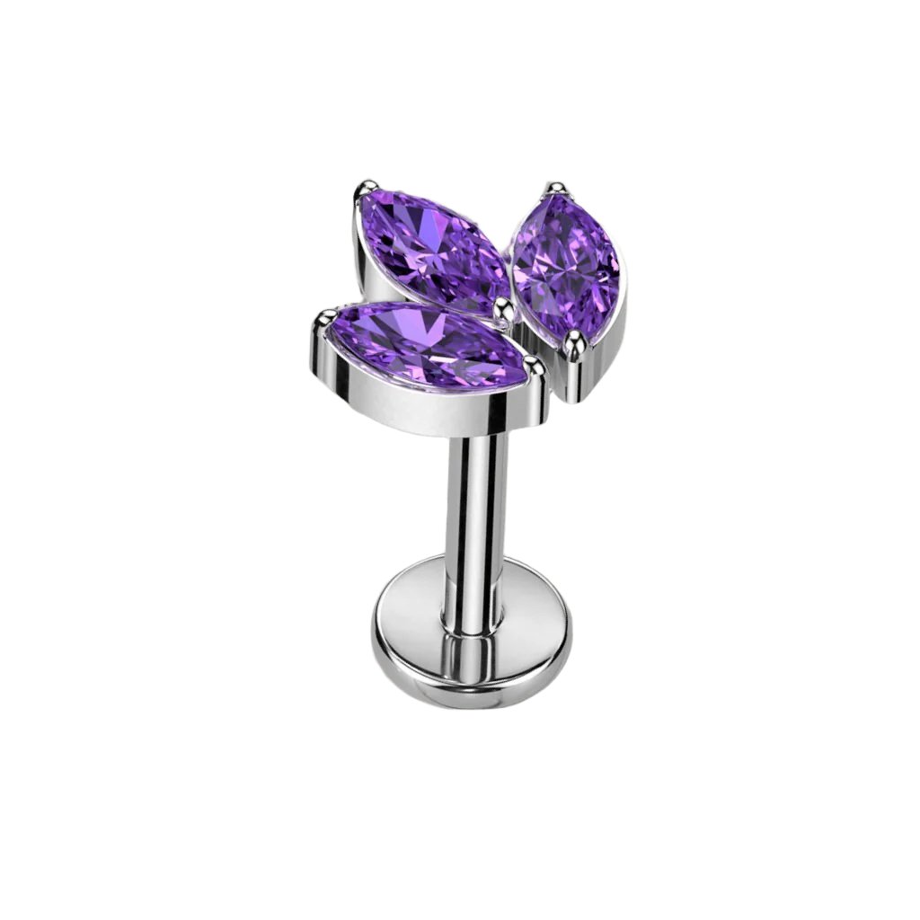 Implant Grade Titanium Internally Threaded With 3 Marquise CZ Leaf Top, UK seller, worldwide shipping