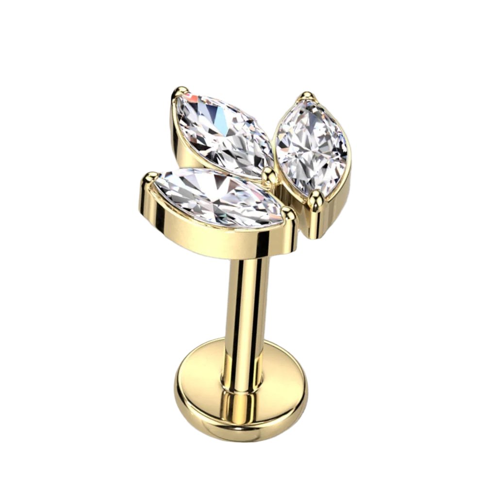 Implant Grade Titanium Internally Threaded With 3 Marquise CZ Leaf Top, UK seller, worldwide shipping