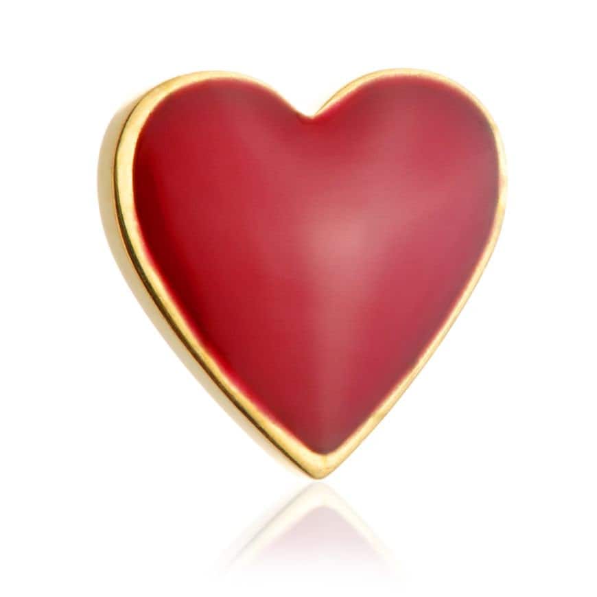 Zircon gold TITANIUM enamel red heart THREADLESS labret bar. 1.2/10mm helix, lobe, tragus, conch, worldwide shipping, UK seller