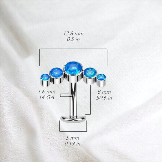 Implant Grade Titanium,Threadless 'Floating' Belly Button Ring With 5 Round Bezel Set Opals, Curve Top, worldwide shipping, UK seller