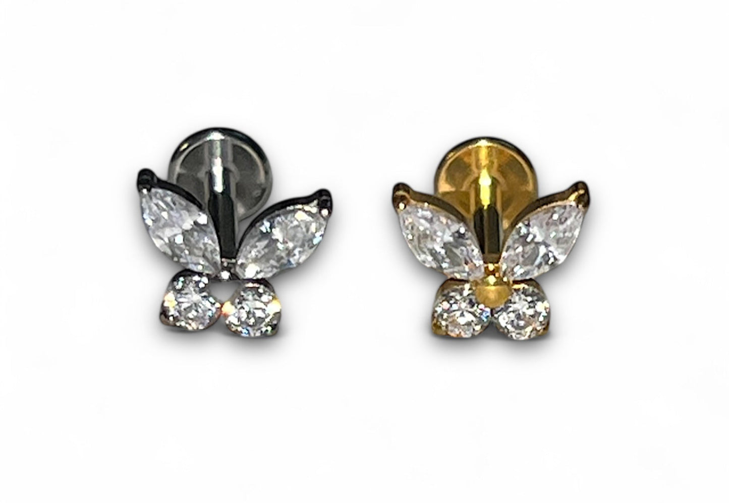 Titanium Butterfly labret, 1.2/8mm Highly polished/Gold PVD Internally threaded