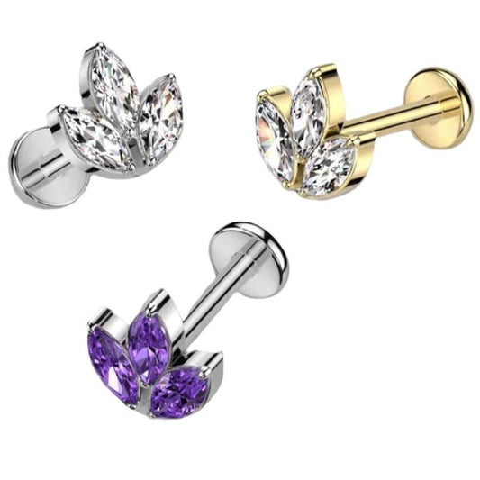 1.2mm-titanium-labret-bar-stud-purple-clear-cz-gem-gold-silver-helix-tragus-lobe-flat-conch-piercing-triple-marquise