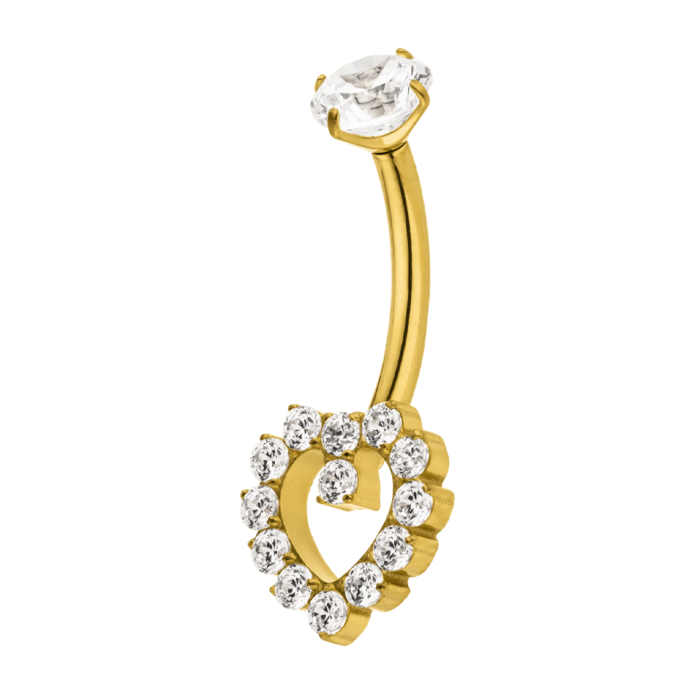 Crystal Heart Titanium Belly Bar