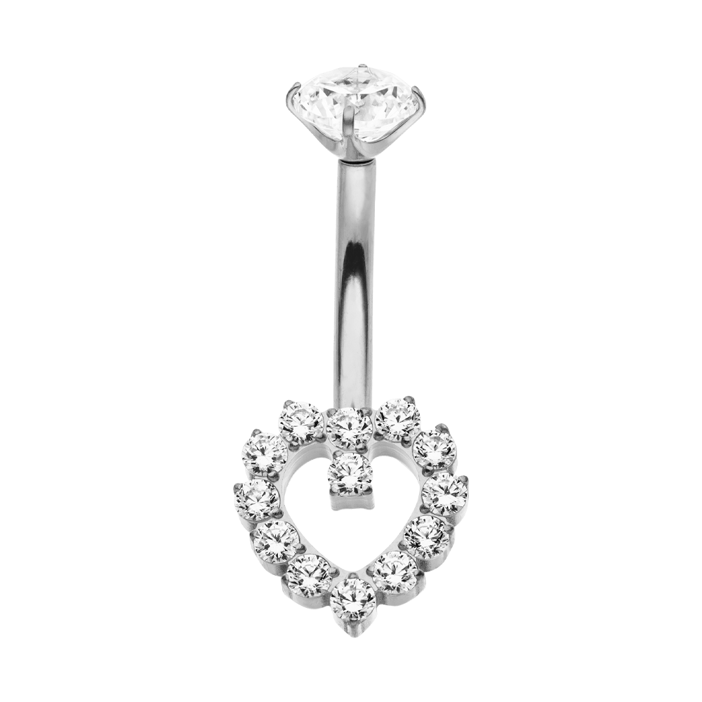 Crystal Heart Titanium Belly Bar