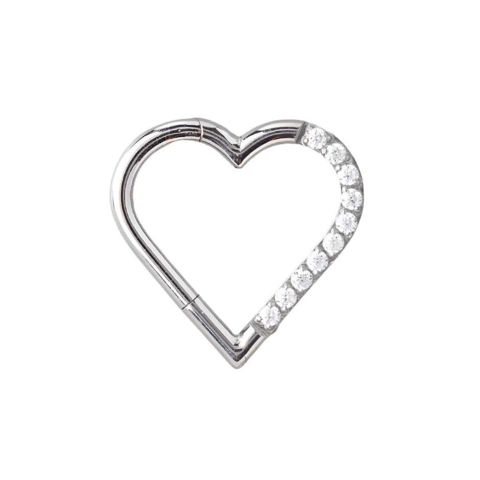 Titanium Pave Set Jewelled Heart Hinged Clicker Ring 1.2/10mm