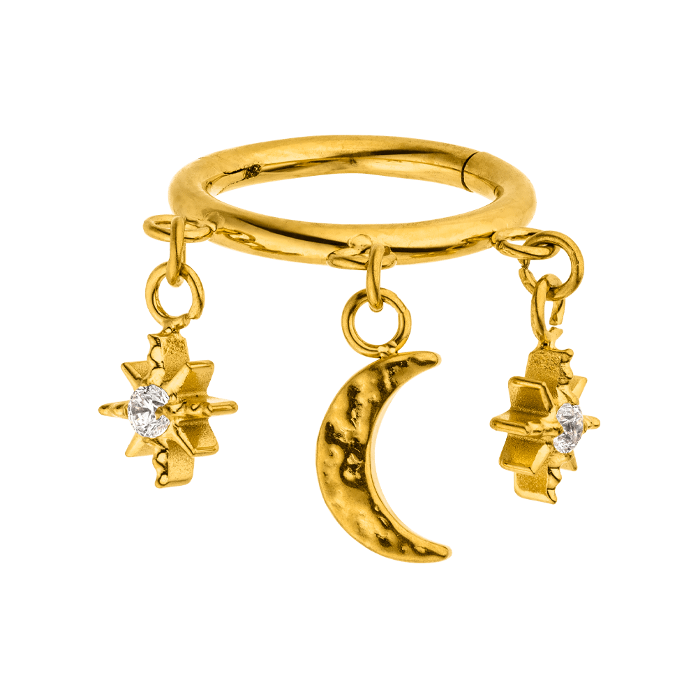Moon & Star Dangle Titanium Clicker Ring – Conch