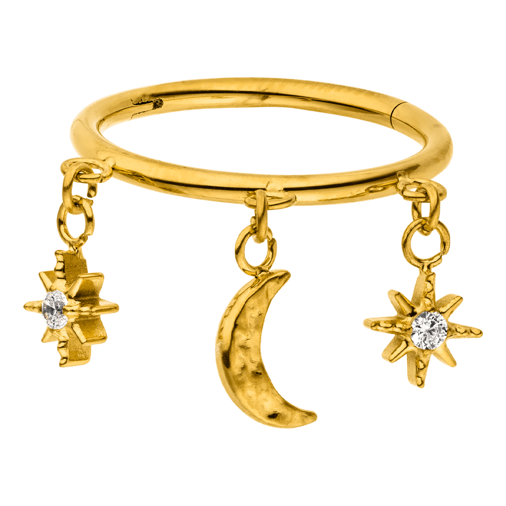 Moon & Star Dangle Titanium Clicker Ring – Conch