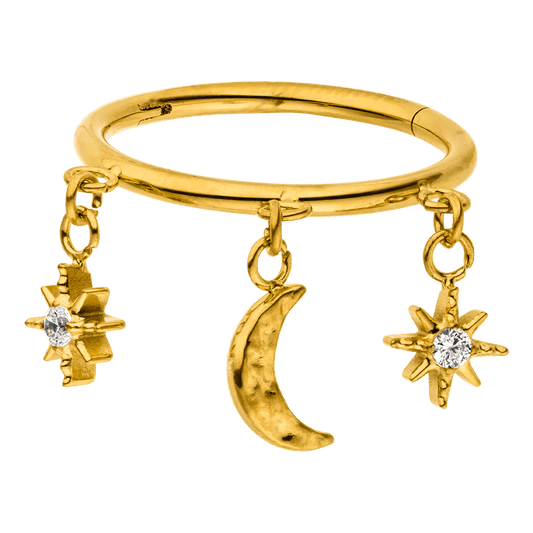 Moon & Star Dangle Titanium Clicker Ring – Conch