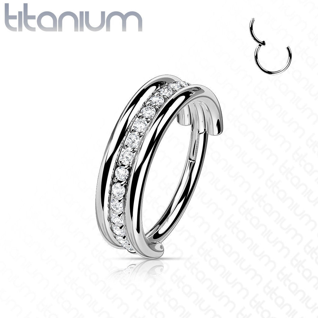 Implant Grade Titanium Hinged Segment Ring with Outward Facing Triple Stacked Centre CZ Line