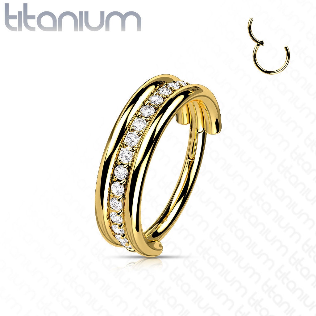 Implant Grade Titanium Hinged Segment Ring with Outward Facing Triple Stacked Centre CZ Line