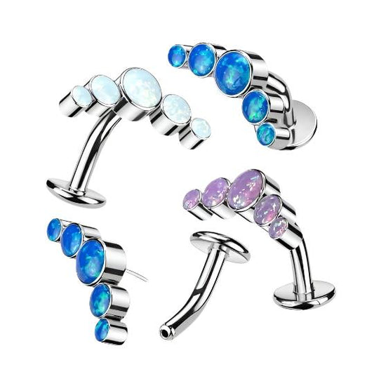 Implant Grade Titanium,Threadless 'Floating' Belly Button Ring With 5 Round Bezel Set Opals, Curve Top, worldwide shipping, UK seller