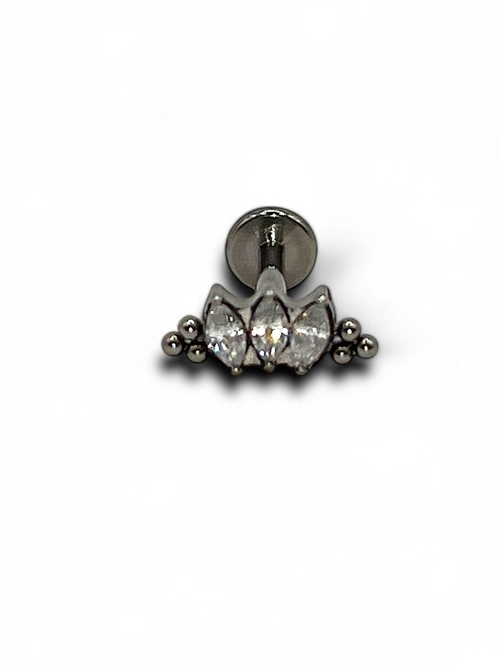 Titanium Triple Marquise with ball design labret, 1.2/8mm. Internally threaded body jewellery